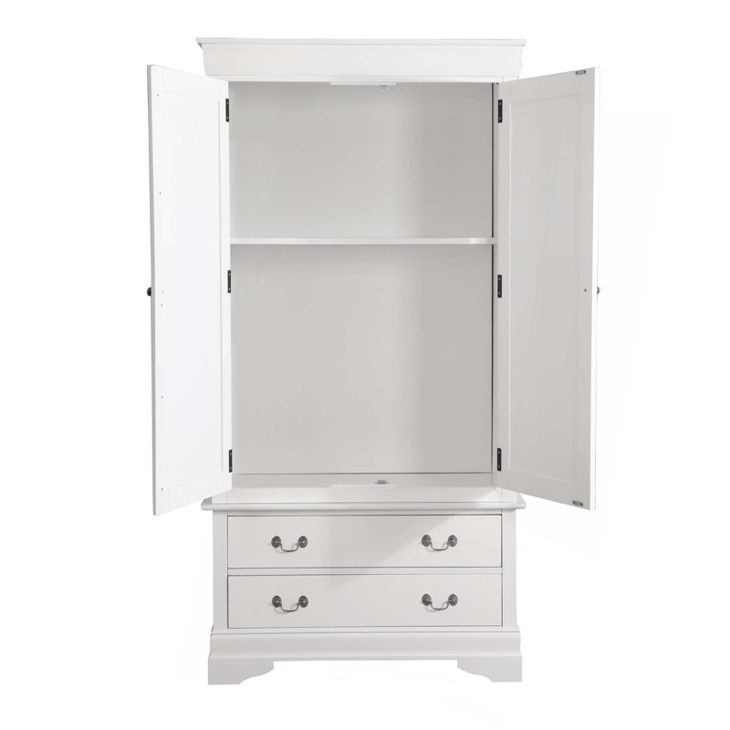 Élégante garde-robe avec deux portes et tiroirs pour la chambre à coucher, Blanc