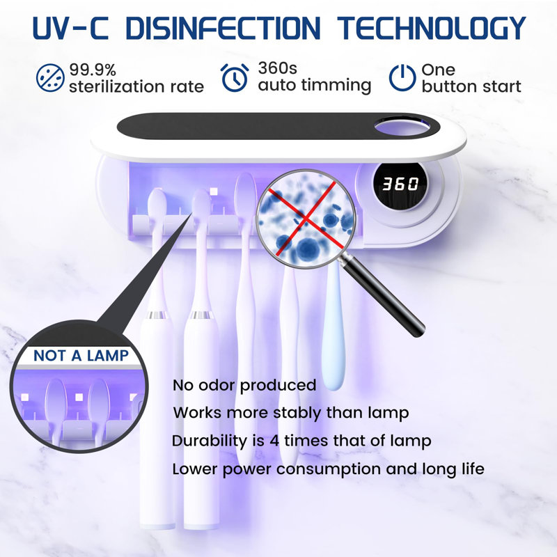 Toothbrush Holder with 5 Slots & Timer Function