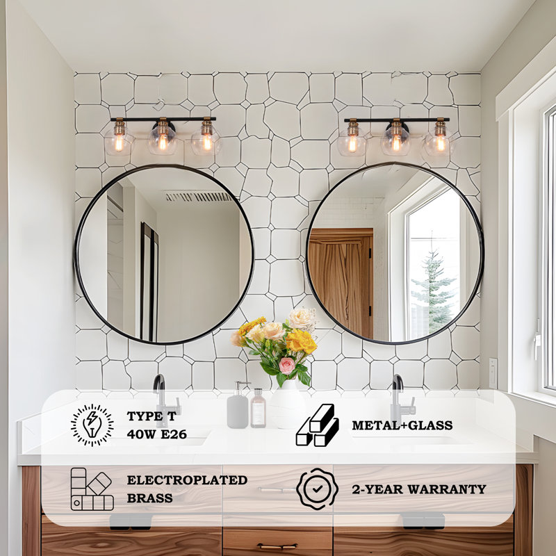 Éclairage pour meuble-lavabo moderne à 3 lumières noir / laiton Mariello, Noir/laiton