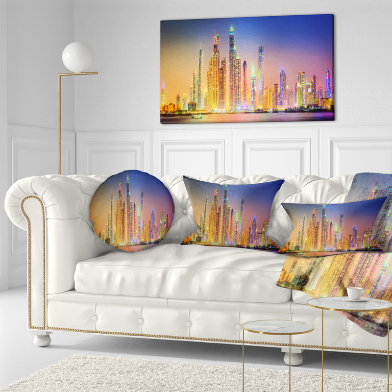 Coussin cityscape panorama marina skyscrapers dubai, Rectangle 12 po x 20 po