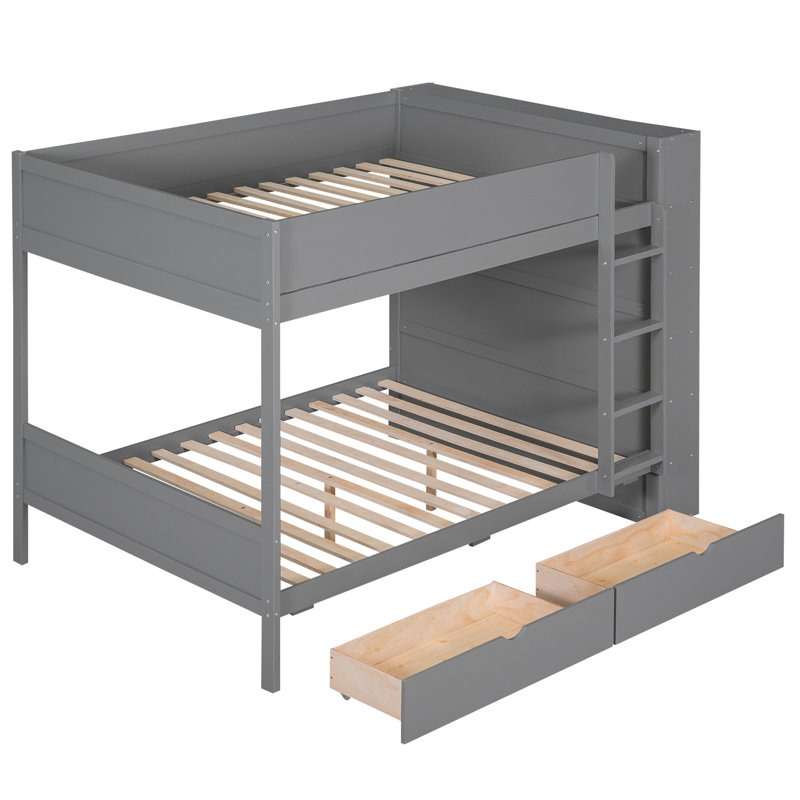 Lit double superposé double en gris - 2 tiroirs et armoire à couches multiples pour une chambre d'amis soignée et durable