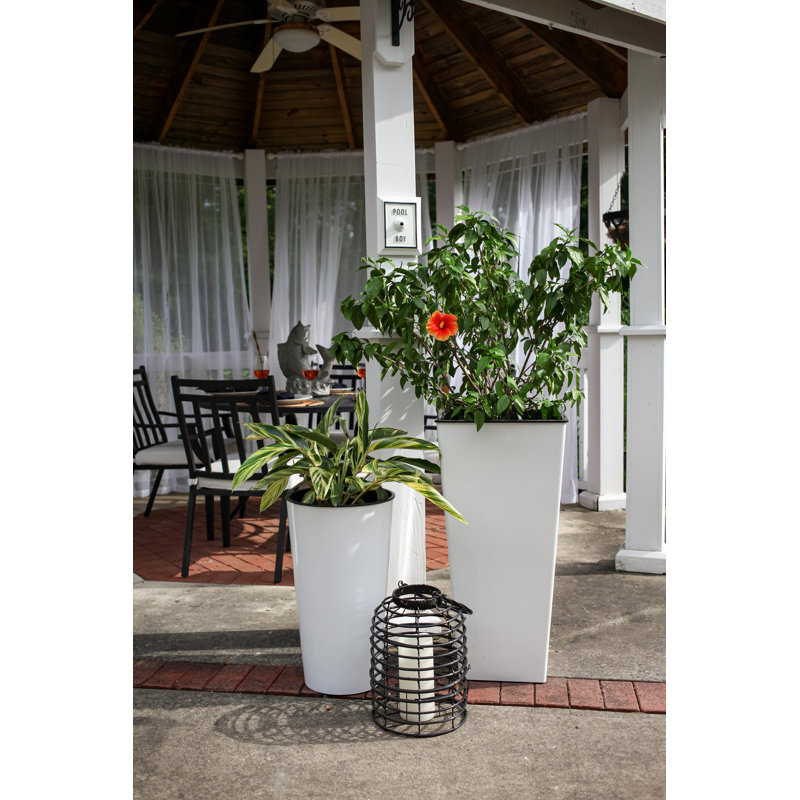 23" H Cascade Tall Round Plastic Planter, Glossy White