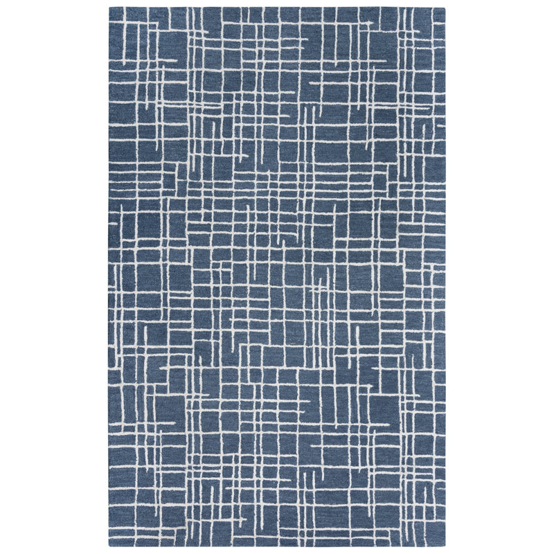 Tapis bleu en laine touffeté à la main Kaddy, Rectangle 5 pi x 7 pi 6 po