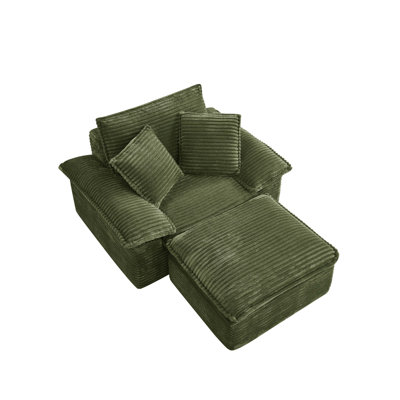 47" Oversized Sofa Chair And A Half With Deep Seat & Movable 2-Layer Ottoman Set,  Cloud Sofa Bed With Chaise, 1-Seater Modular Sectional Sleeper Couch For Living Room, No Assembly Teddy-Fleece