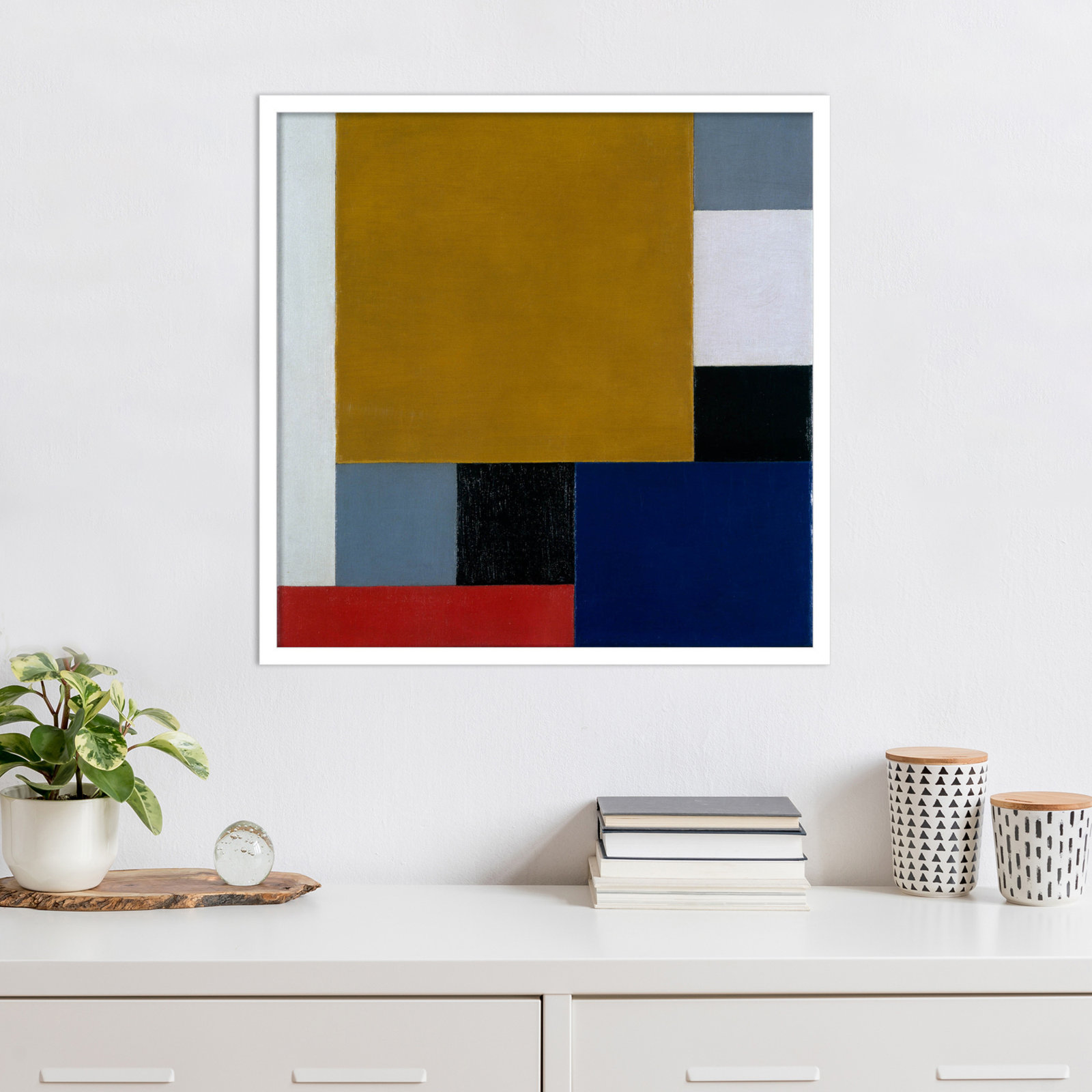 Composition 22 by Theo Van Doesburg, White Paper Framed, 25" H x 25" W