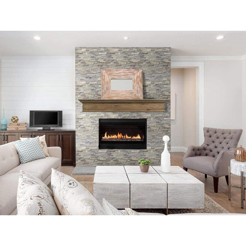 Bellamy 72" Floating Wood Fireplace Shelf, Vintage Ash, 72"