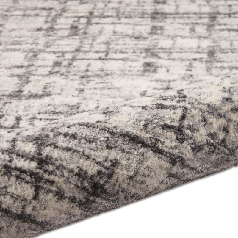Tapis gris / ivoire à motif abstrait Rush, Rectangle 6 pi x 9 pi