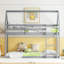 Lit simple superposé au sol en bois d'hévéa simple avec échelle, garde-corps, lit superposé en forme de maison, gris-129858877