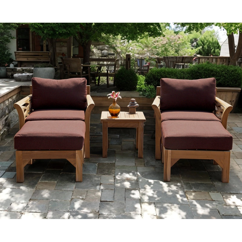 Monterey Outdoor Teak Conversation Set, 4 Pcs:  Chair,Cushion,Table,Ottoman, Granite
