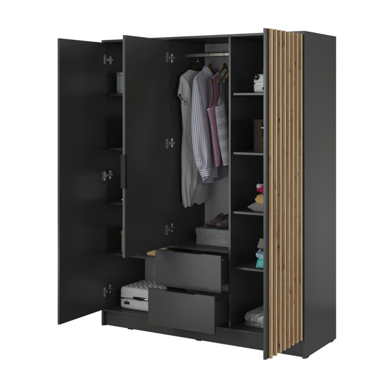 Bertina 3 Door Wardrobe, Dark Grey