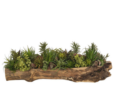 Succulent, Green Mauve, Wood Planter, 28wx10dx10h