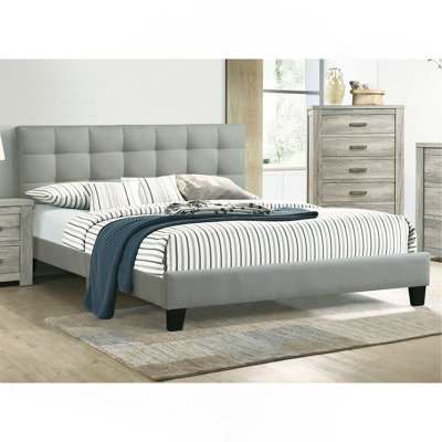 Contemporary 1Pc Eastern King Size Bed Grey Polyfiber Tufted Headboard Platform Bedframe Bedroom Furniture