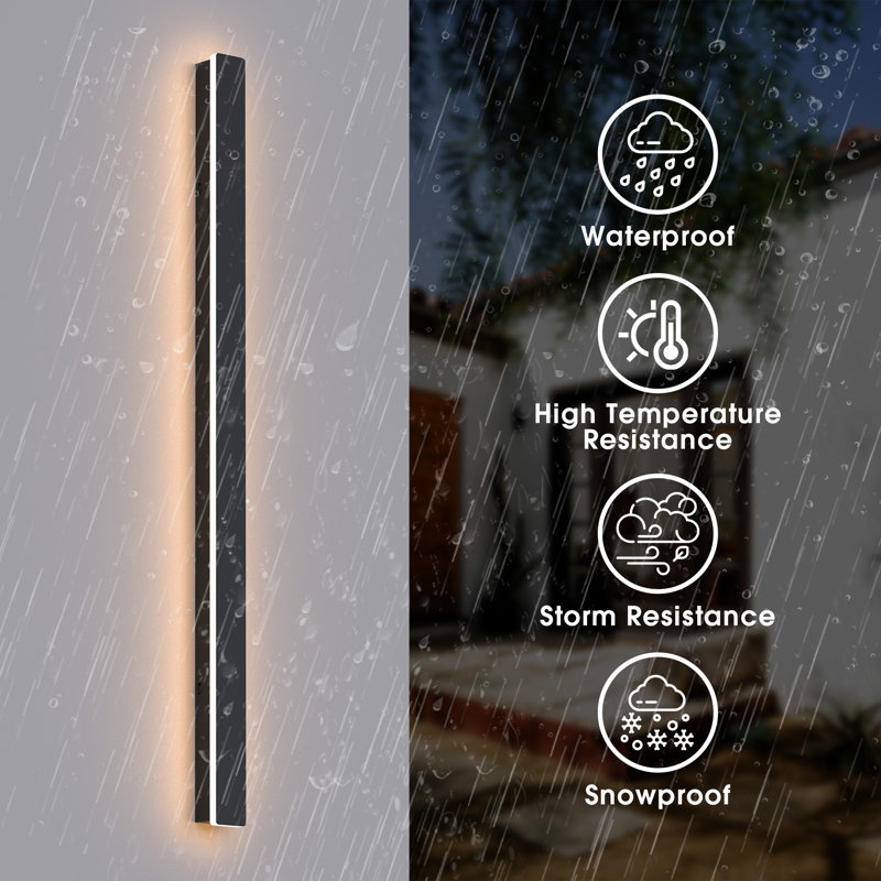 40''H IP67 Rectangle LED Wall Light Outdoor Hardwired Bar Light Sconce, Matte Black
