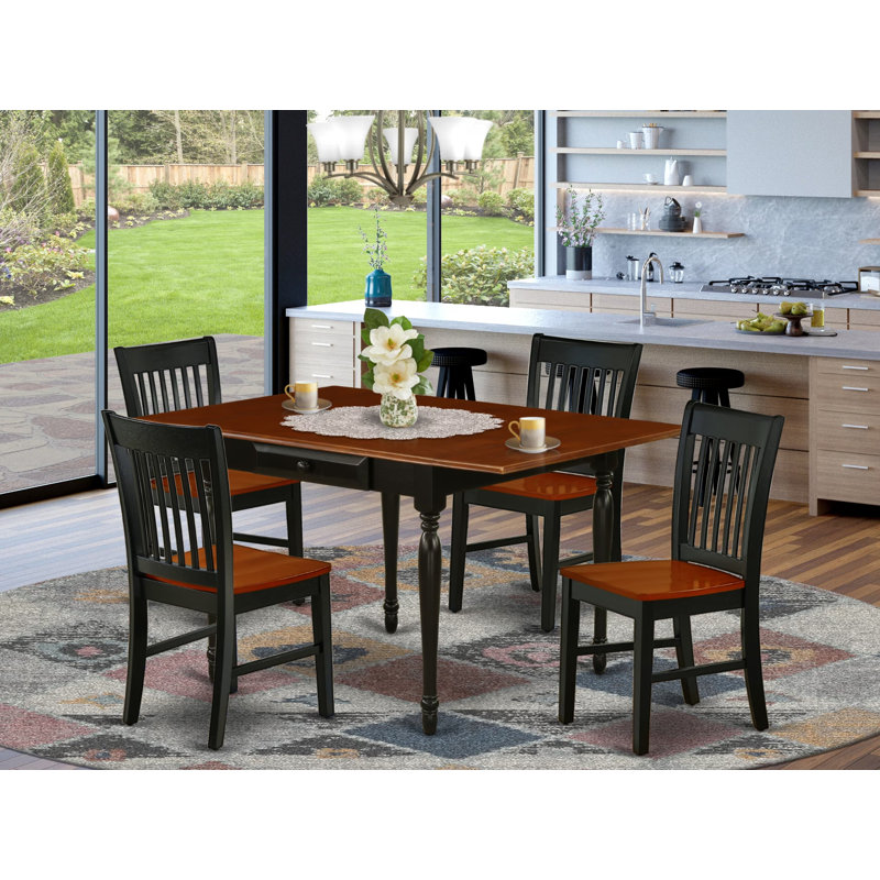 Ensemble de table de salle à manger 5 pièces moderne comprenant une table rectangulaire en bois avec Dropleaf et 4 chaises de cuisine, noir et cerise