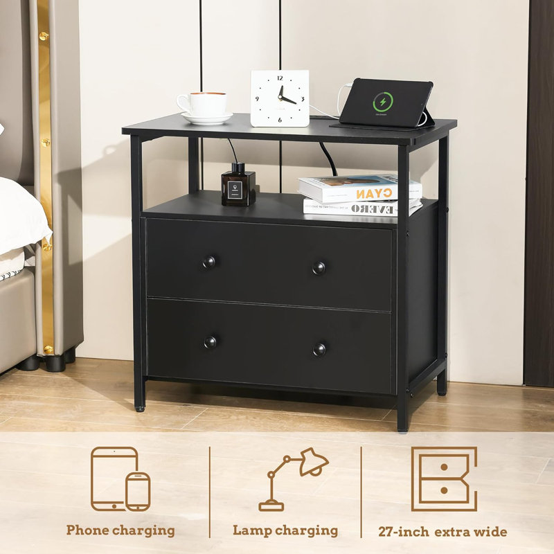 Duccia 27'' W Nightstand, Black, Individual