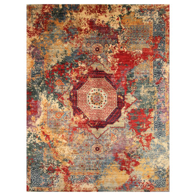 Hand-Knotted High-Quality Red and Blue Area Rug