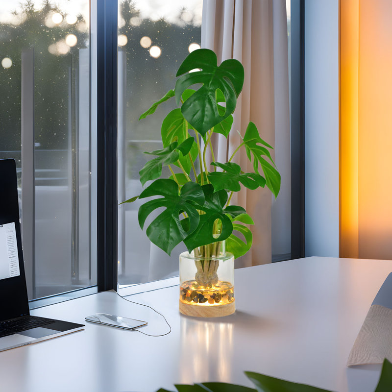 Faux feuillage en verre sur pied 17,5 po