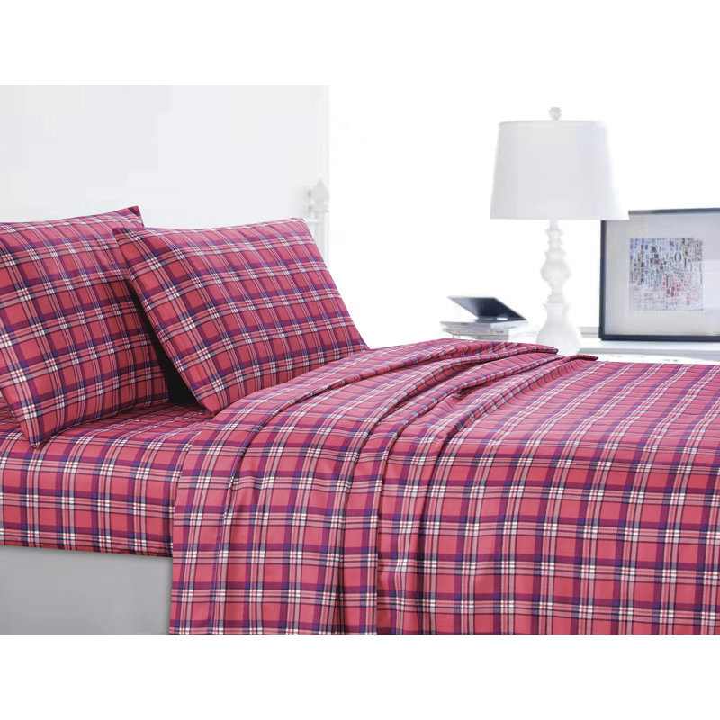 Microfiber Plaid Sheet Set, Full Sheet Set with Fitted Sheet and 2 Pillowcases