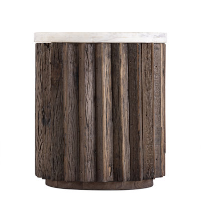 Henderson Natural Wood Side Table with Marble Top