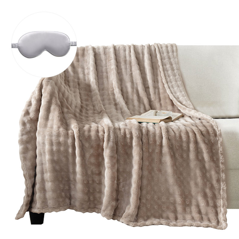 Jeté luxueux en fausse fourrure de lapin, Lit double, Brun