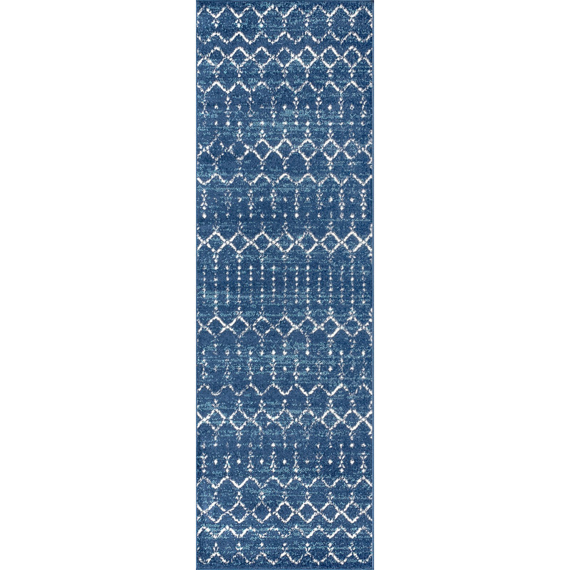 Tapis bleu / blanc Kateshia, Tapis de couloir 2 pi 3 po x 8 pi