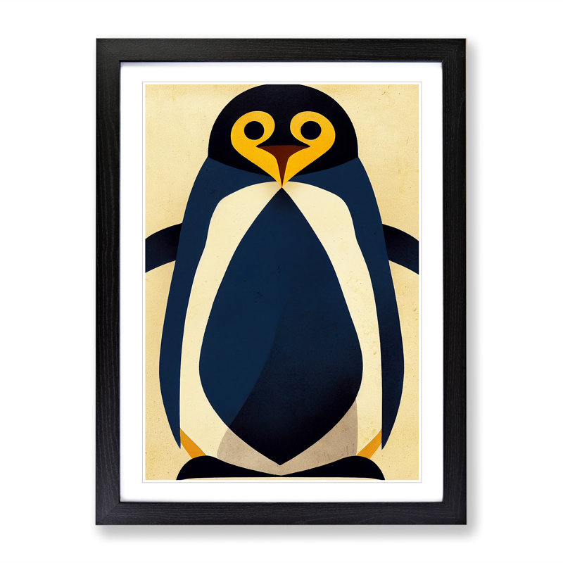 XV1022-3459X Penguin Abstract Art No.3 - Print, Black Framed Paper, White, 66cm H x 48cm W