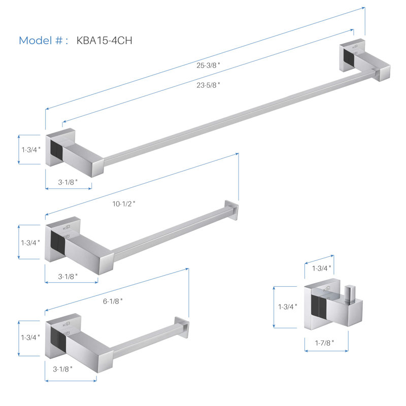 Ensemble de quincaillerie de salle de bain 5 pièces Cubic, Chrome