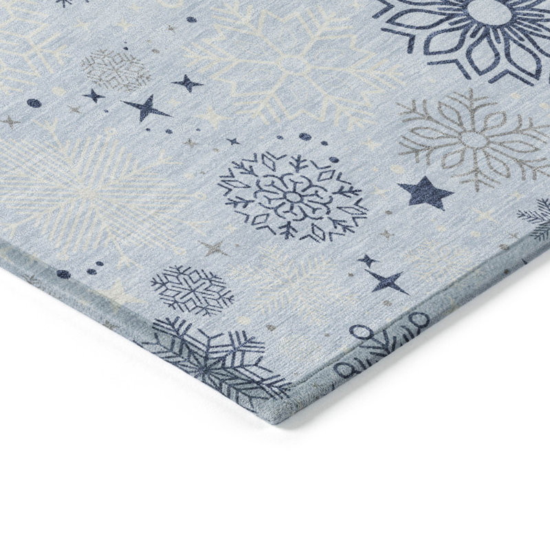 Machine Washable Indoor/Outdoor Christmas Snowflake Xhevrie Sky Rug, Runner 2'3" x 7'6"