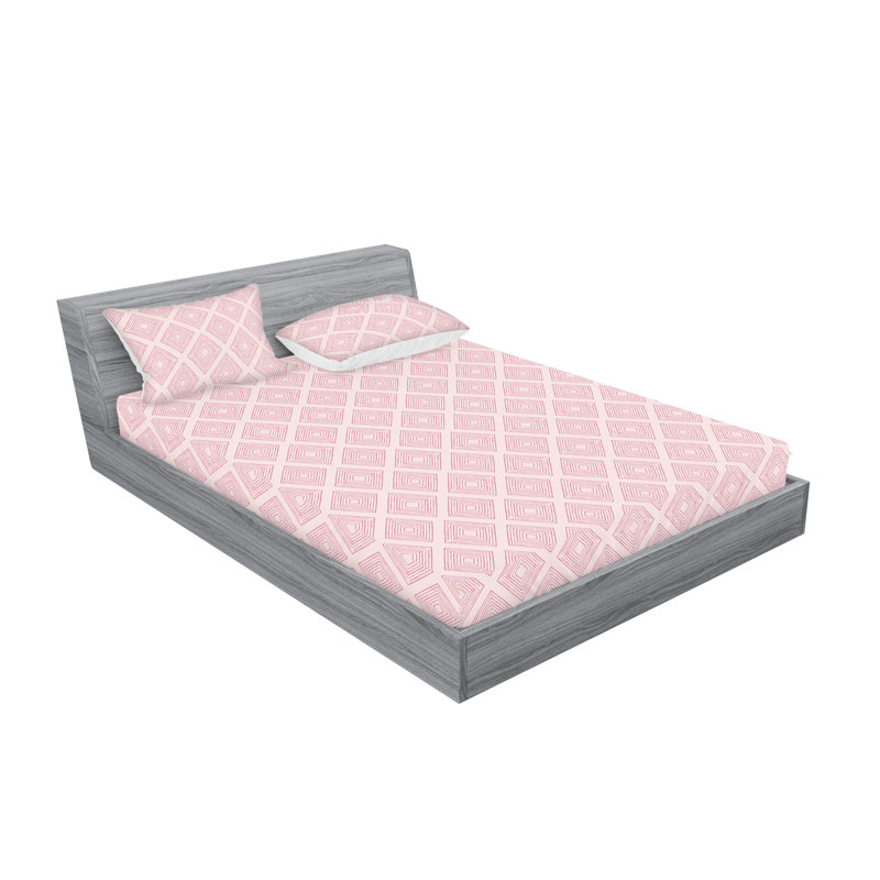 Ambesonne Fitted Sheet & Sham Square Pattern Abstract Rose Pastel Pink, King Sheet Set with 2 Pillowcases
