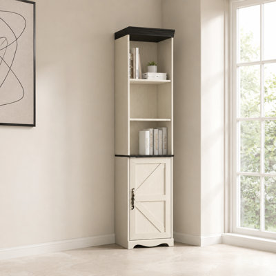 Tall Free Standing Wood Grain Storage Cabinet with Five Shelves, Modular Cube Bookcase and Display Bookshelf for Living Room, Bedroom, Office, Hallway, Custom Combination Layout with Reversible Door