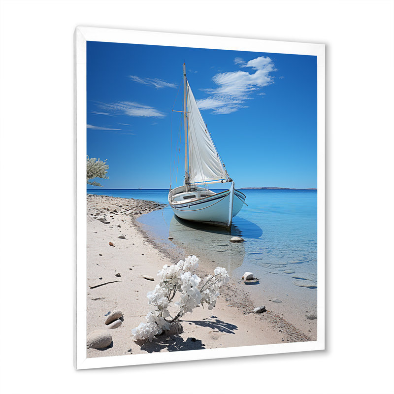 Chiodo " Boat Elegance Minimalism II ", 44" H x 34" W x 1.5" D, White Picture Framed
