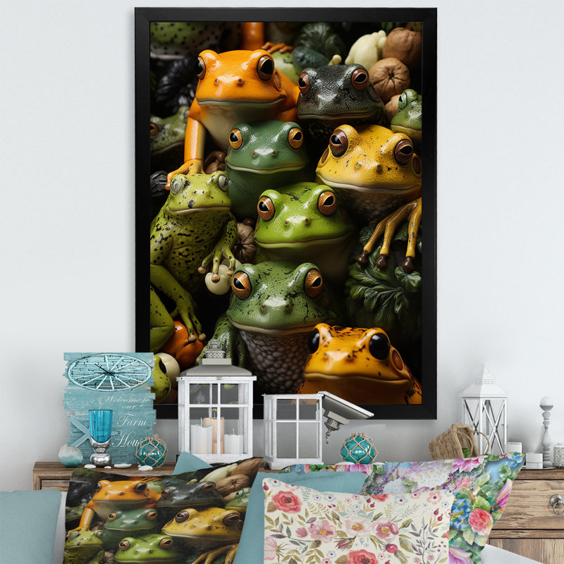 Toads Family, reproduction d'art sur toile, Cadre noir, H 20 po x l 12 po x P 1 po