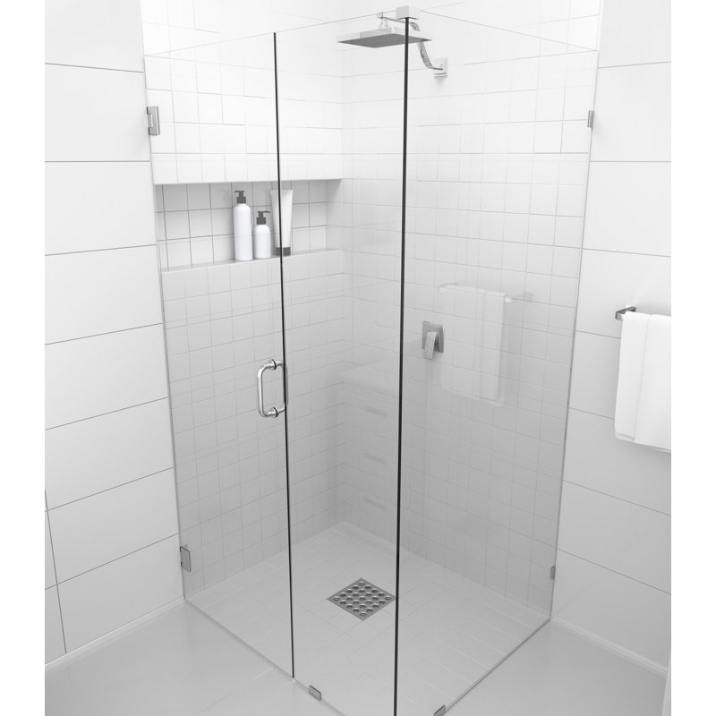 Illume 46.5 in. x 36.5 in. x 78 in. 90-degree Fully Frameless Wall Hinged Glass Shower Enclosure, Polished Chrome