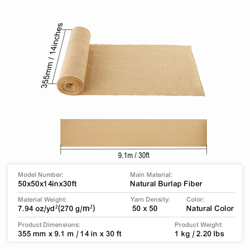 Burlap Fabric Roll Burlap Tree Wrap for Crafts & Plants, 5" H x 15" L x 5" D