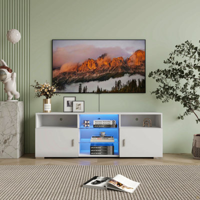 TV Stand For 32-60 Inch TV, Television Table Center Media Console With Drawer And Led Lights