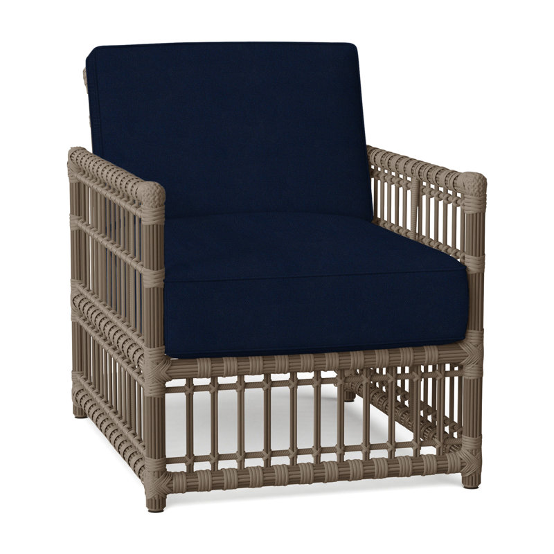 Newport Arm Chair with Cushions, Welt, Indigo Velvet, Newport #66 Burlap