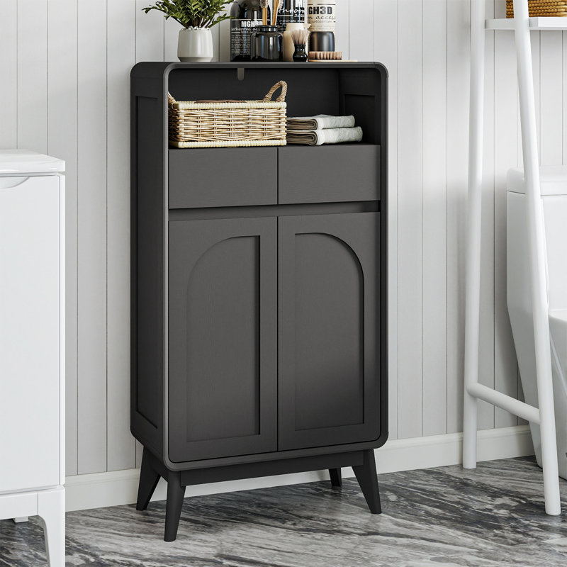 23.8" W Storage Cabinet With Doors And Drawers, Black