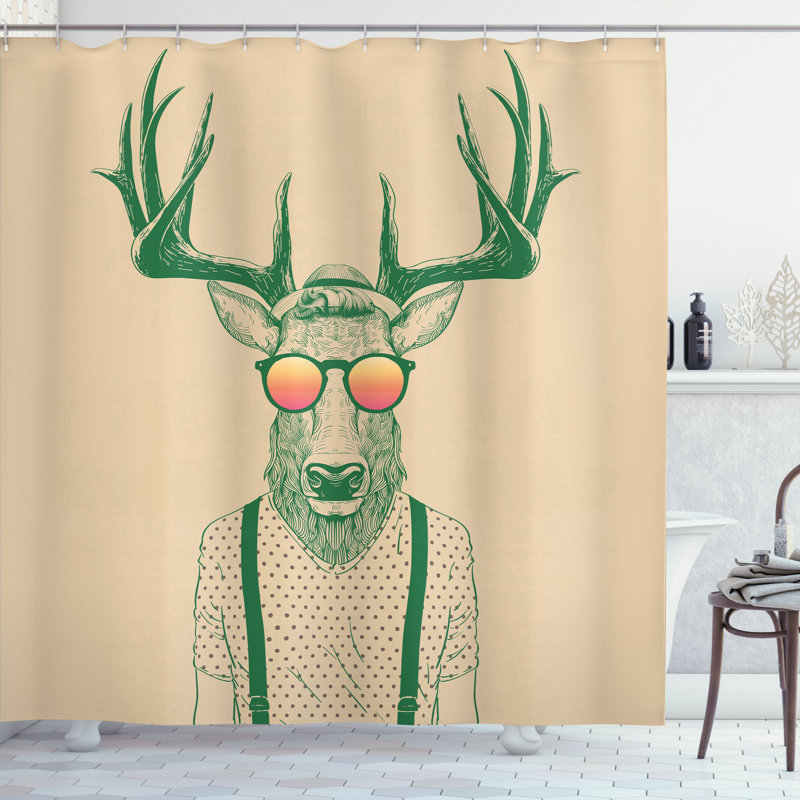 Shower Curtain with Hooks Included, Beige Green, 70"H x 69"W