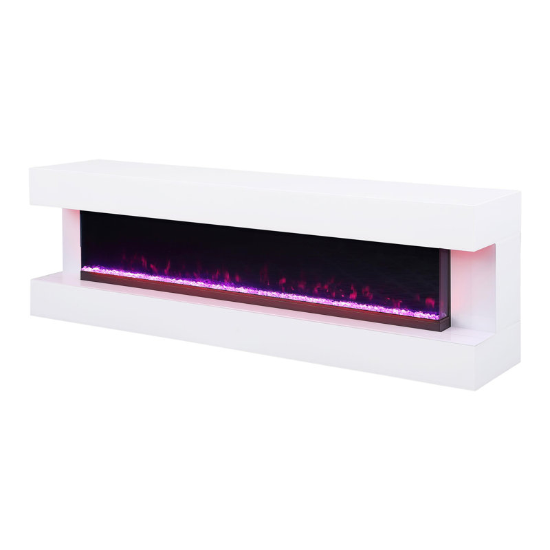 71" TV Stand with Visual Flame Box Grey Mirror, White