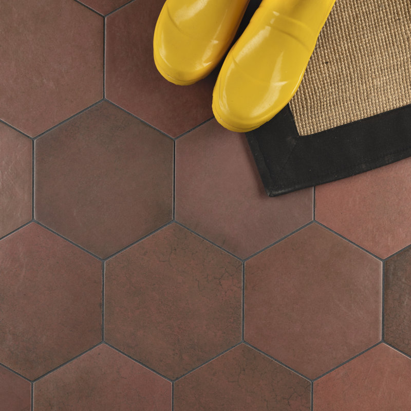 Heritage Hex 7" x 8" Porcelain Stone Look Wall & Floor Tile, Wine