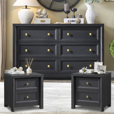 3-Piece Rustic Bedroom Furniture Set, Black