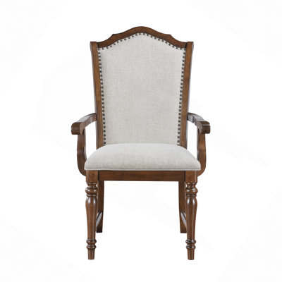 Formal Traditional Design Set Of 2 Cherry Finish Fabric Upholstery Nailhead Trim Wooden Dining Furniture
