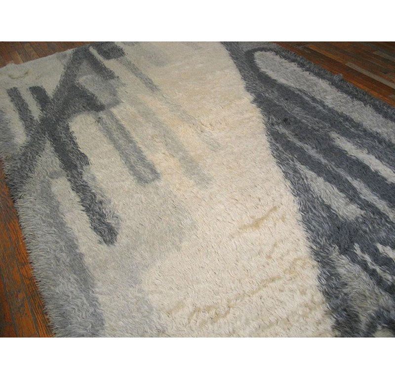 Tapis gris en laine noué rétro des années 1960 6 pi 2 po x 9 pi 6 po Rya