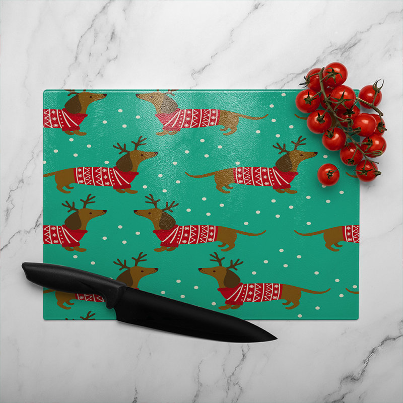 Dutchshunds In Christmas Dining Glass Chopping Board