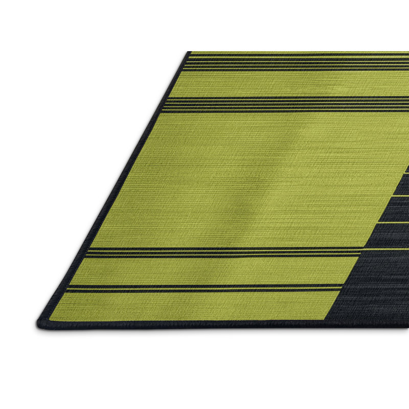 Tapis noir à rayures horizontales lavable à la machine, Carré 4 pi