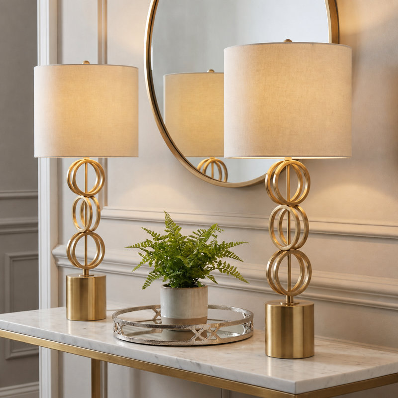 31.5" Metal Table Lamp With Oat Shade