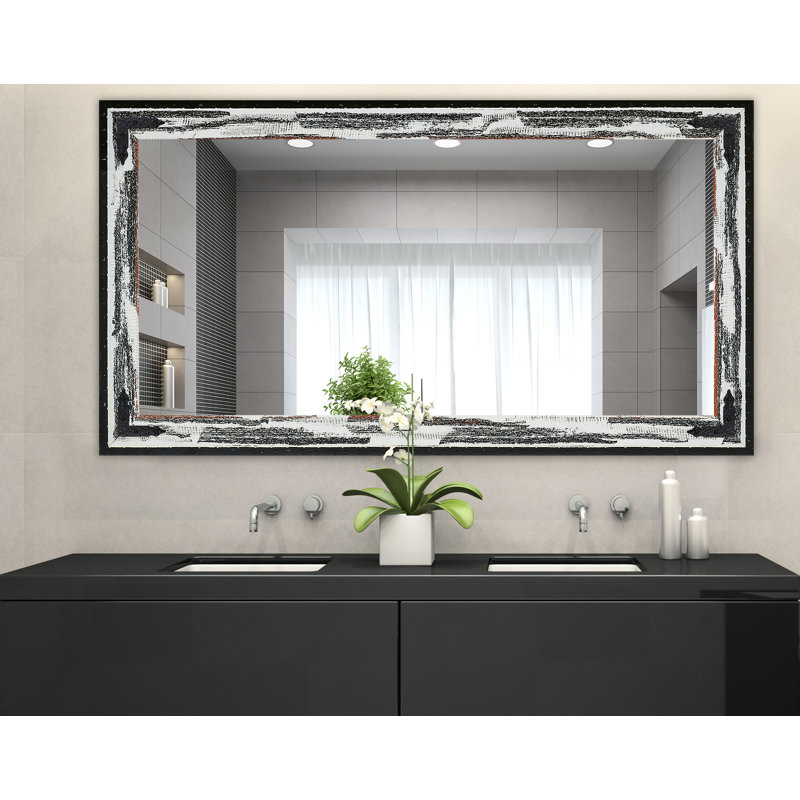 Miroir de salle de bain, H 35 po x l 64 po, Ivoire / noir vieilli