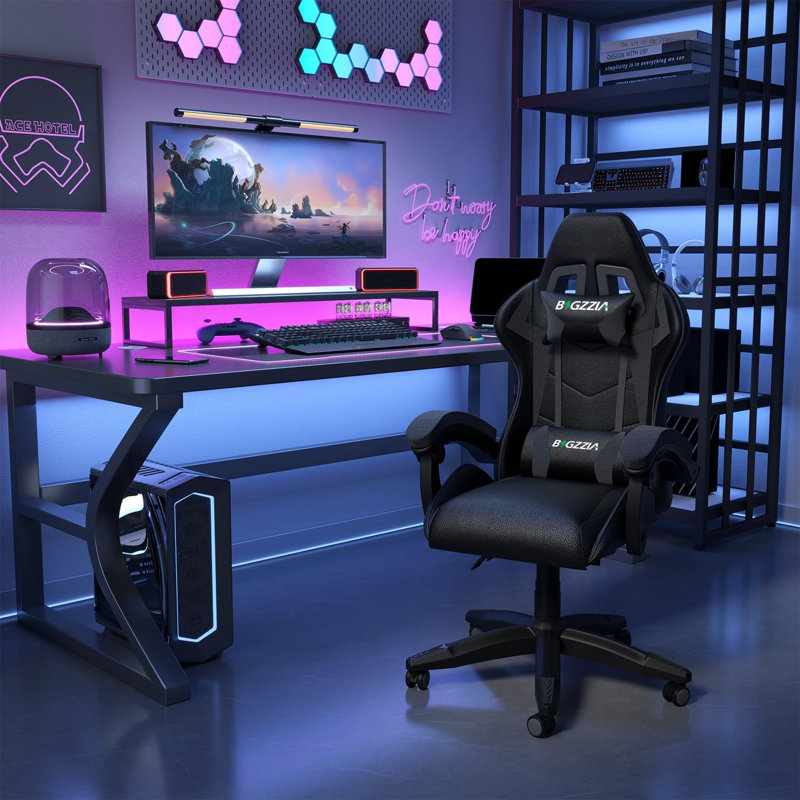 Gaming Chair with Heated Cushion, Black