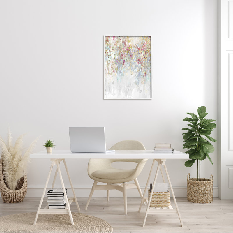 Peinture moderne moderne en cascade de fleurs roses, confettis par - Peinture, H 30 po x l 24 po x P 1,5 po