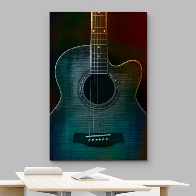 Guitar Painterly on Black Beautiful Detail of Acoustic Guitar Six String -  IDEA4WALL, CVS-GP-COWBOY-023-12x18x1.50